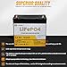 12V 50Ah Deep Cycle LiFePO4 Battery Lithium Batteries with Built-in 50AH BMS and 7000+ Cycles,640W Power Perfect for RV, Solar, Marine, Home Storage Off-Grid Applications