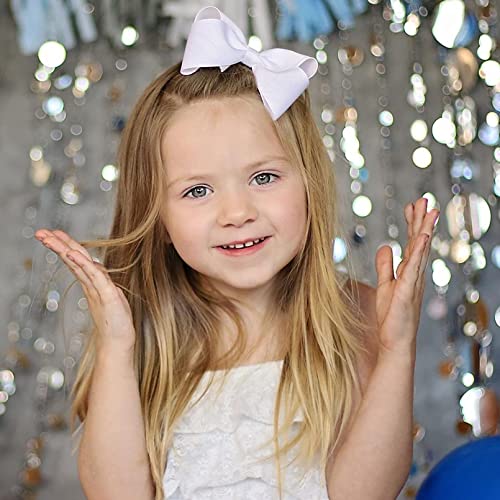 Aileam Hair Bows For Girls 6Pcs Girls Toddler Bows Clips White Grosgrain Ribbon Alligator Clips Kids Hair Accessories (6Inch ×2, 4Inch ×2, 3Inch ×2) #TOP6