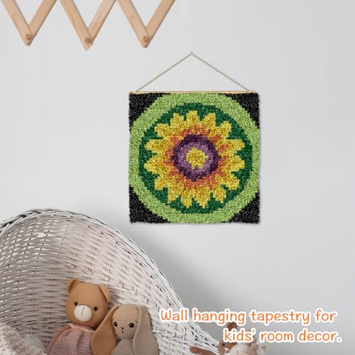 Image of YP Sunflower Latch Hook Rug Kit for Adults Beginners - 12x12 Inch DIY Craft Crochet Rug, Beginner-Friendly Art Project for Home Decor, Easy-to-Make Needlecraft Kit
