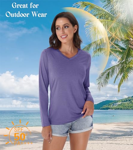 EKLENTSON Women's Long Sleeve T Shirts V-Neck UPF 50+ UV Sun Shirt Quick Dry Performance Tees Workout Athletic Tops2