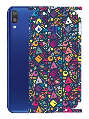 Image of AtOdds - Samsung Galaxy M20 Mobile Back Skin Sticker - Lamination - Rear Screen Guard Protector Film Wrap (Coverage - Back+Camera+Sides) (Design - Shapes Graffiti)