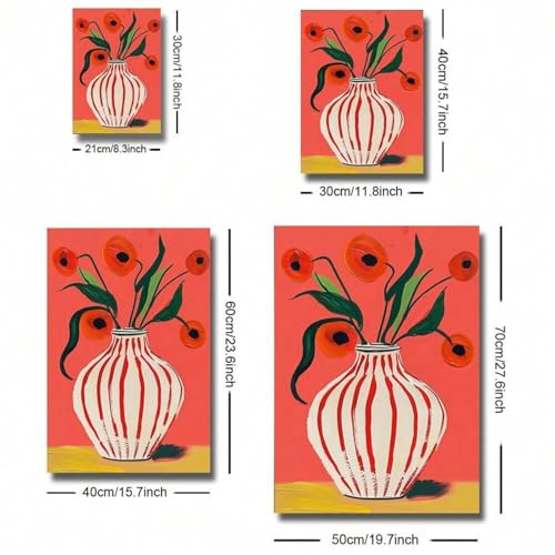 Poster rétro fleurs rouges 60x90cm vintage et bohème pour salon - 6
