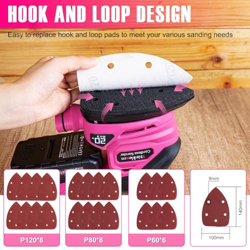 Cordless Detail Sander - 20V Electric Hand Sander with 22Pcs Sandpapers, 12000 RPM Mouse Sander with Dust Bag, Compact Palm Sander Tool for Woodworking, 2.0Ah Battery and Charger Included - Image 6