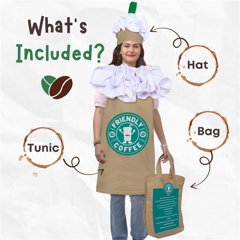Dress Up America Coffee Costume for Adults - Cute Cappuccino/Frappuccino/Latte Dress-Up for Men and Women - Image 2