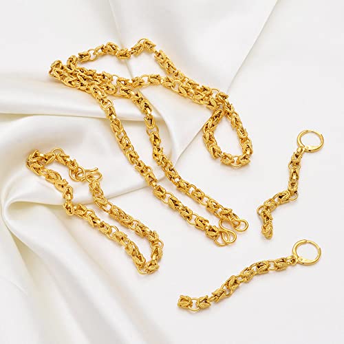 Conjunto de joyas de cuentas redondas de 5 mm con collar pulsera y pendientes dorados 3