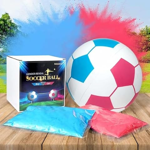 Gender Reveal Soccer Ball with Powder, Revelacion de Sexo de Bebe 2 Big Bags of Pink and Blue Gender Reveal Powder for Boy or Girl Baby Gender Reveal Ideas Cover