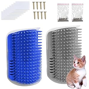 Pinsheng Cat Self Groomer, 2 Pack Wall Corner Massage Comb with Catnip Pouch, Grooming Comb Brush Massage Tool for Cats with Long and Short Fur(Blue&Gray)