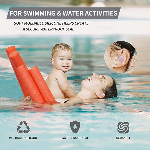 Image of LYSIAN Moldable Silicone Ear Plugs for Sleeping, Snoring & Side Sleepers, Soft Reusable Noise Reduction Earplugs for Sleep, Travel & Swimming, 5 Pairs, Transparent-NEVER INSERT PLUGS DEEP INTO EAR CANAL!
