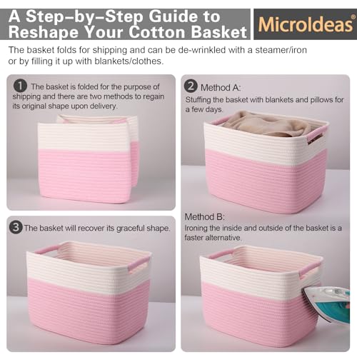 Image of Woven Organizing Baskets, Pastel Toy Storage Bin, decoration Cotton Rope Basket for Nursery, Closet，Book Shelf，Soft Storage Cube Organizer for Kids，Girls - Pack of 3，Pink