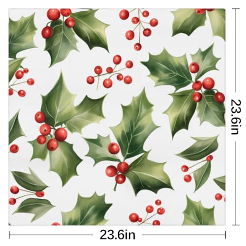Square Silk Scarf for Women, Christmas Xmas Holly Leaf Lightweight Women's Fashion Scarves Wraps for Hair, Breathable Neck Scarf for Ladies Girls Dressy, 23.6x23.6 in2