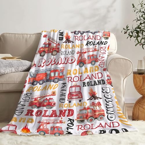 Image of Fire Trucks Firefighter Custom Blanket Gifts Personalized Fire Trucks Throw Blankets for Boys Girls Super Soft Fleece Flannel Air Conditioning Blanket for Couch Bed 80x60 in for Adult