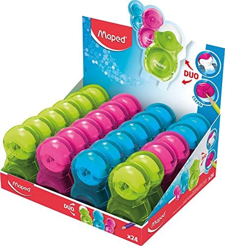 Maped Loopy kolorowa podwójna gumka i temperówka do ołówków (pudełko 24 w różnych kolorach)
