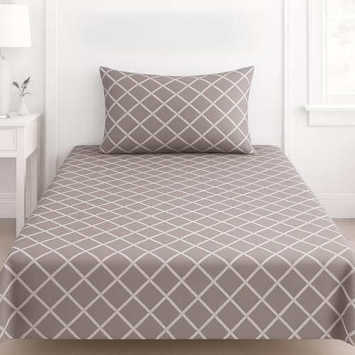 Image of DECOR2ADMIRE 300 TC Premium Glace Cotton Solid Lines Pastel Shades Bedsheet for Single Bed with 1 Pillow Cover for Home (Solid-Box Mauve, Single 60 inch x 90 inch)