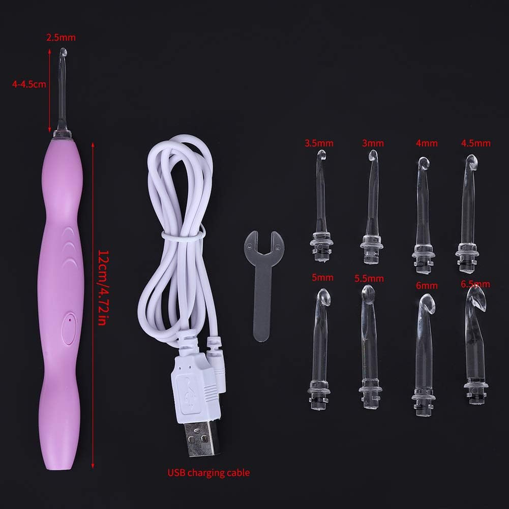 Phefop Crochet Hook Lighted 9 in 1 LED Crochet Hooks Set,USB Rechargeable Interchangeable Light Up Hooks for Low Light and Night Crocheting Knitted Set