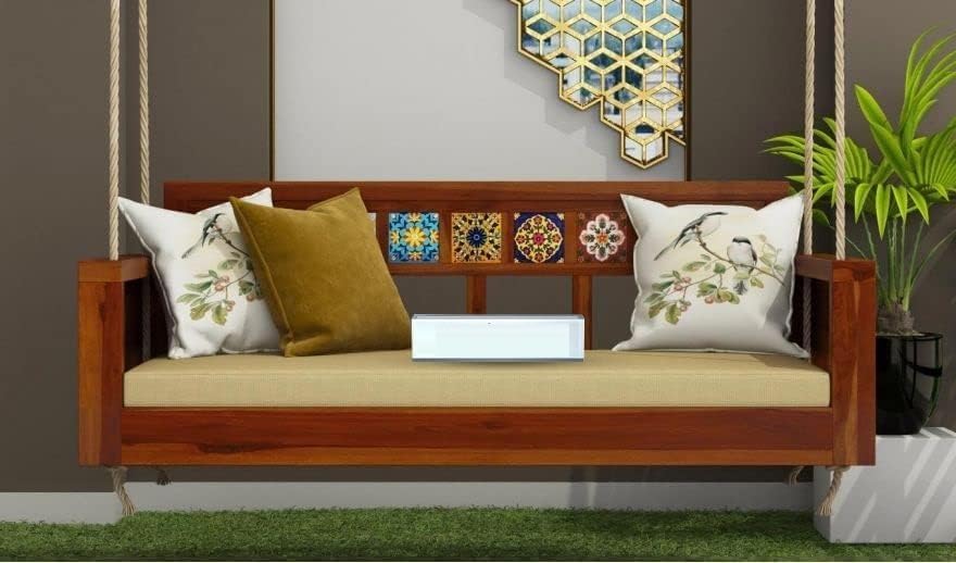 Image of Sheesham Wood Swing for Balcony | House Swings for Living Room | Wooden Patio Jhula for Home Indoor, Garden Outdoor & Balcony | Rosewood, Honey Finish