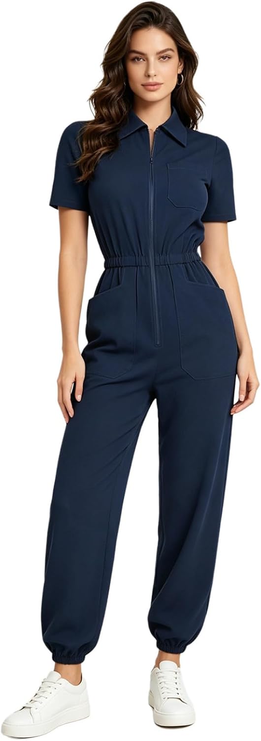 Women Scrub Jumpsuit Multi-Pocket Nurse Scrubs One Piece Nursing Uniform Work Rompers