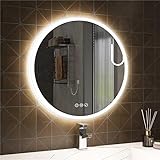 SBAGNO 24'' Round Bathroom Mirror with Lights, 3D Border LED Vanity Wall Mirror with Anti-Fog, Stepless Dimmable, 3 Colors, Tempered Glass Lighted Vanity Smart Mirror for Bathroom(No Bluetooth)