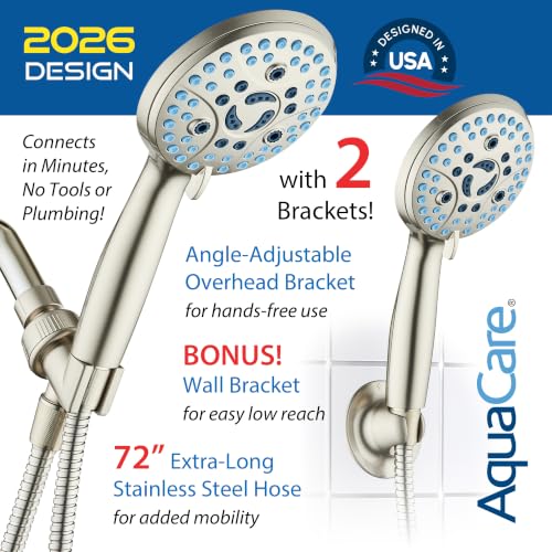 Regadera de mano AquaCare de alta presión con 10 modos, 2 modos de limpieza potente para bañera y azulejos, boquillas autolimpiantes, manguera de acero inoxidable de 6 pies, soportes para pared y techo, acabado niquel satinado miniatura 7