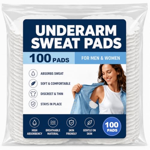 100 Pack (50 Pairs) Underarm Sweat Pads - Armpit Pads for Women and Men Disposable Sweat Protection Underarm Fight Hyperhidrosis Non Visible Comfortable Unflavored