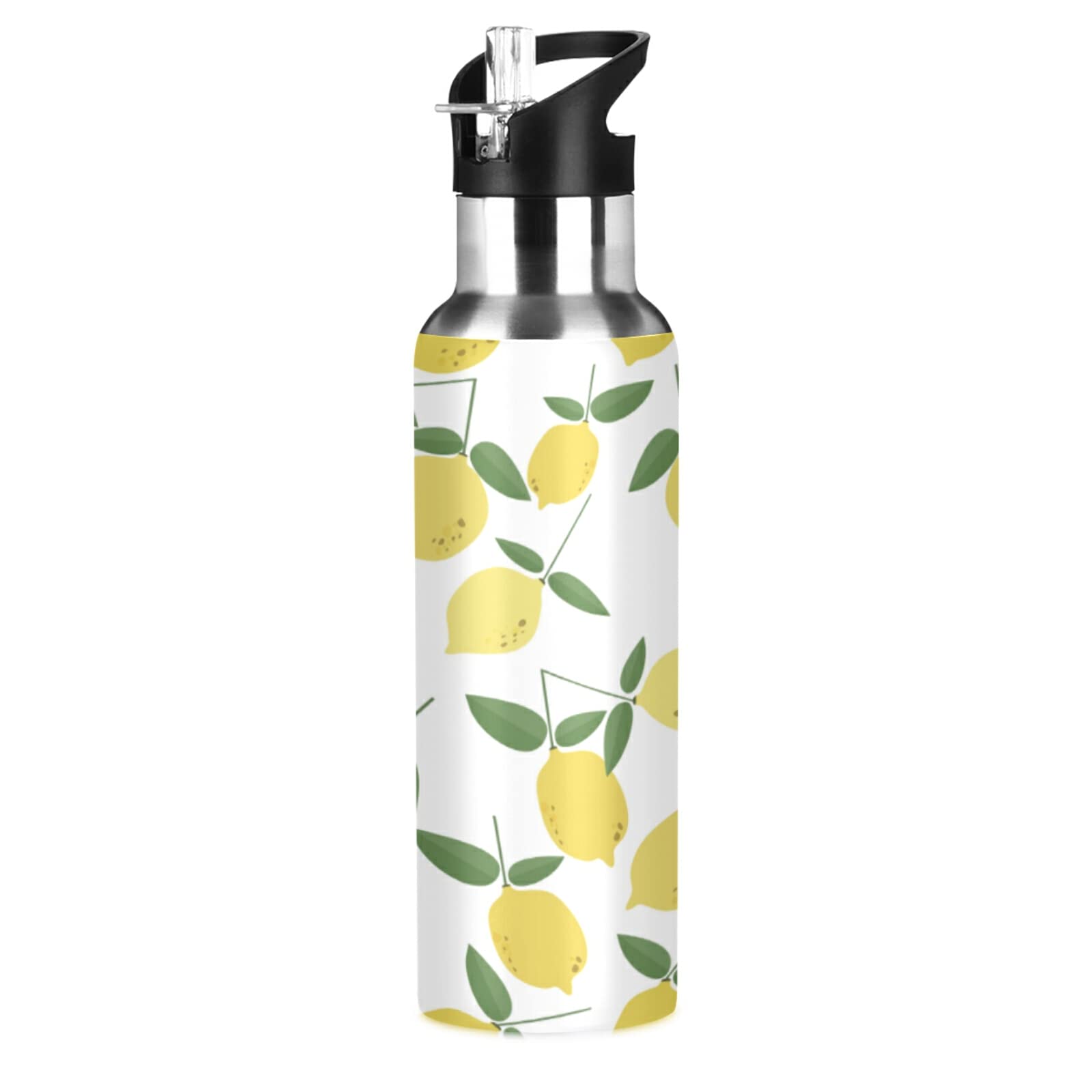 Mnsruu Isolier-Trinkflasche 600 Ml Mit Tropen-Design – Edelstahl, BPA-frei, Mit Strohhalm Für Sport & Schule