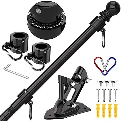 ZMTECH Flag Pole - Upgraded Bracket, 6 FT Stainless Steel Flag Poles for Outside House, Residential or Commerical, Tangle Free Flag Pole Kit for American Flag (Without Flag, Black)