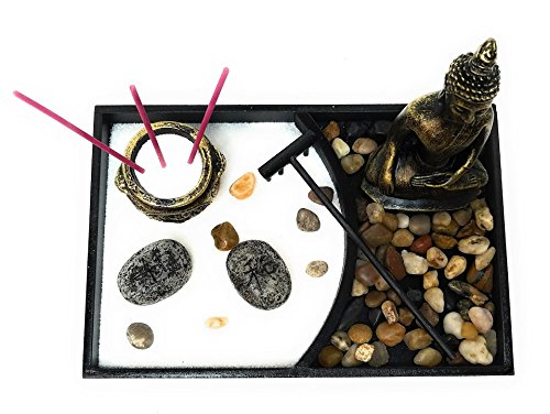 Royal Brands Zen Garden With Buddha, Rake, Rock Candle, And Incense Holder – Peace And Tranquility (9"X6"X7") #TOP3