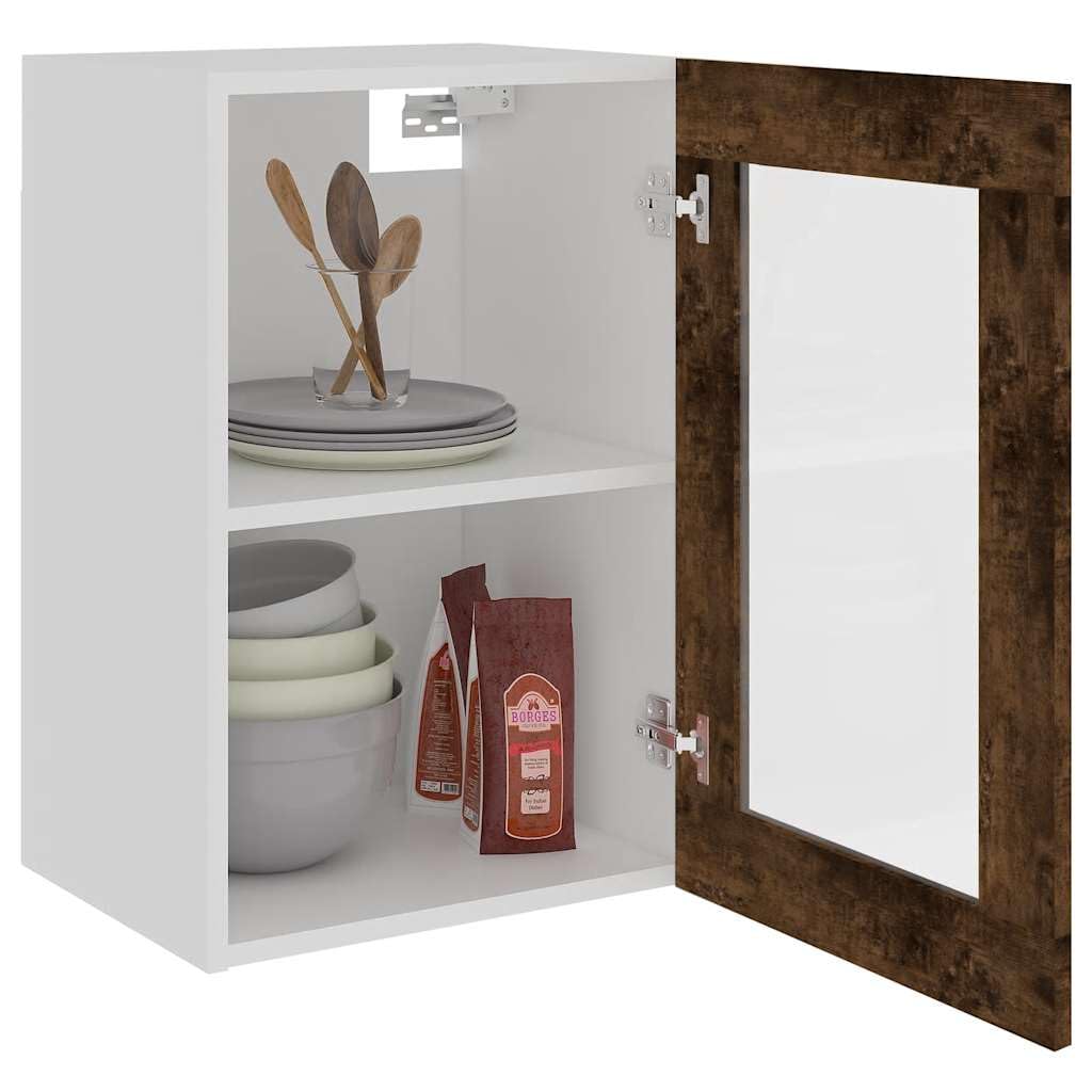 Armoire de cuisine suspendue Lyon en verre chêne fumé 40 x 31 x 60