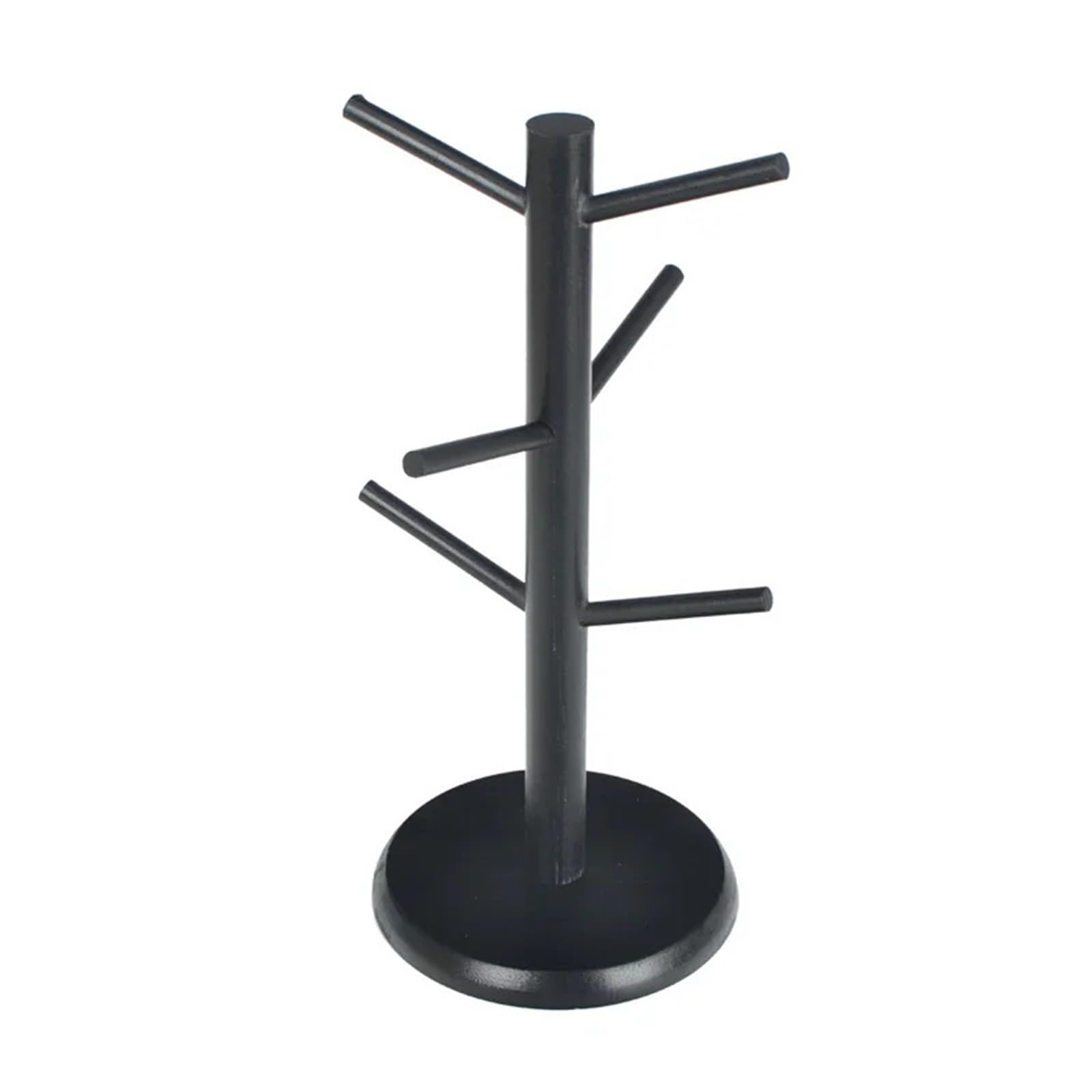 MFWHEFJ Mug Tree Wooden Mug Hanging Display Rack Drinkware Shelf with 6 Hooks Tree Shape Wood Coffee Tea Cup Storage Holder Stand(Black)