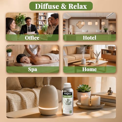 Image of HIQILI Tea Tree Oil 32 Fl Oz, for Skin, Hair, Nail, Diffuser, Soap Making, Includes Four Portable Decanters