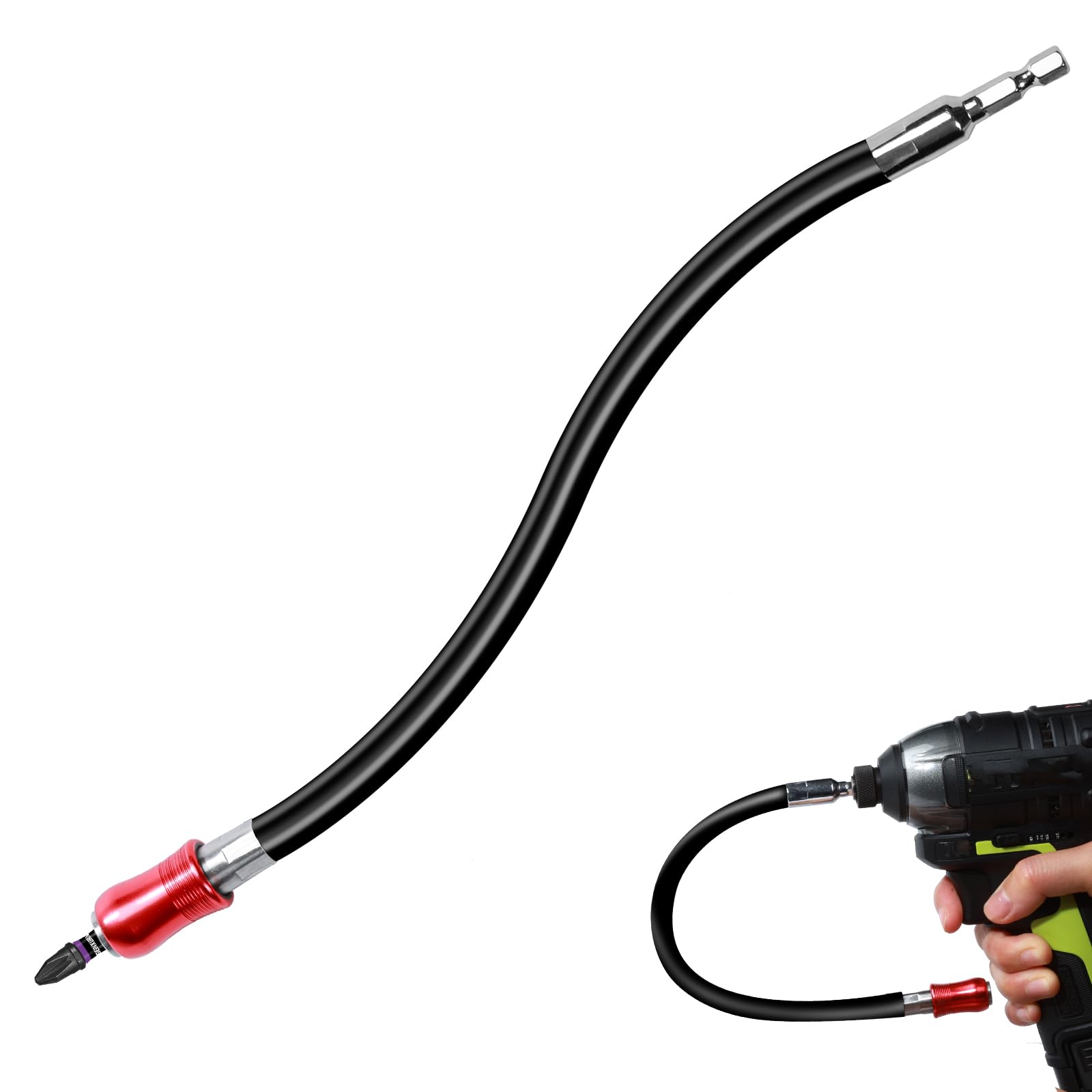Geinxurn 300 mm Flexible Drill Bit Extension Screwdriver Bit Holders, 1PACK Flex Shaft Extension Socket Bit Holder Hex Shank Quick-Change Drill Bit Guide with 25 mm pz2 Bits โ image 1
