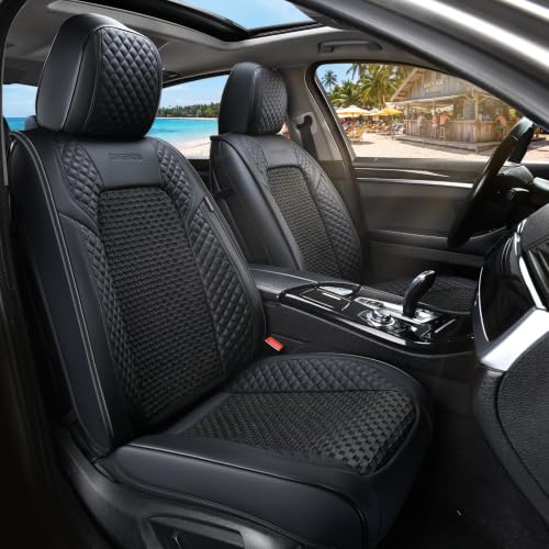 Image of Coverado Seat Covers Full Set, 5 Seats Universal Seat Covers for Cars, Black Car Seat Covers Front Seats Back Seat Cover, Breathable Car Seat Cushion, Leather Seat Cover Seat Protector Fit Most Cars