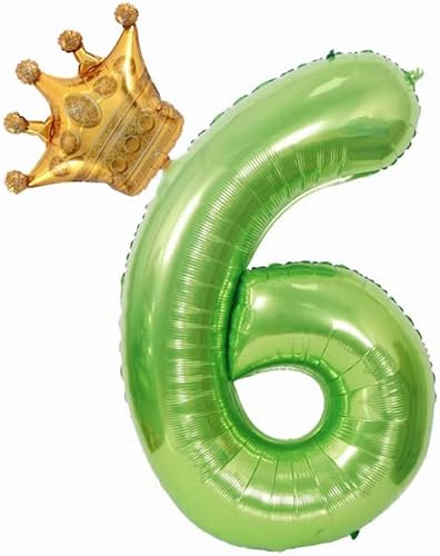 Miniatura 10 de Globo verde de 40 pulgadas con corona número 8, globo gigante de papel de aluminio con el número 8, globos de decoración de cumpleaños de la selva,