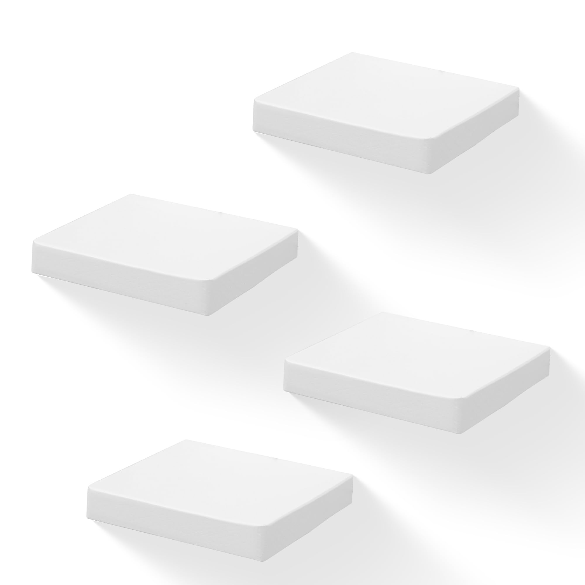 MIHORLIFE 15X15cm Wooden Square Floating Shelves, Compact Style Mini Wall Shelf for Small Objects, Hanging Wall Shelf Decoration for Bedroom, Living Room, Set of 4(Rustic White)