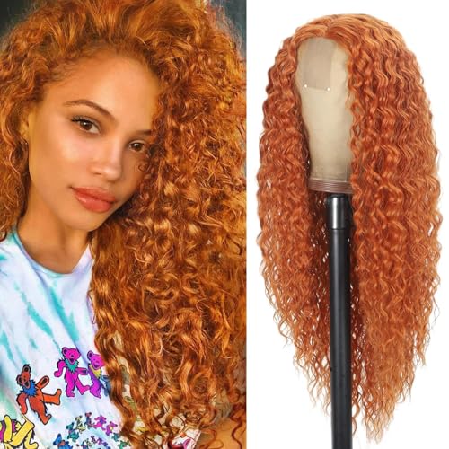 Orange Curly Wig 26 Inch Long Curly Wig for Women Synthetic Wig