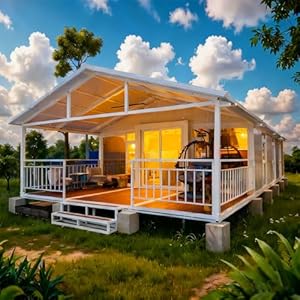 Expandable Prefab Tiny House with Front Porch, Bathroom and Kitchen – Portable Modular Container Home for Adults, Foldable Small Homes for Backyard Living, Prefabricated Tiny Home Cabin