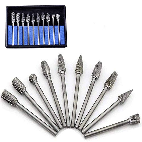 10Pcs Fraises Rotatives en Carbure de Tungstène Burres, Fraise Metal tête de meulage pour outils rotatifs Dremel, meuleuse et travaux du bois, gravure, polissage du métal