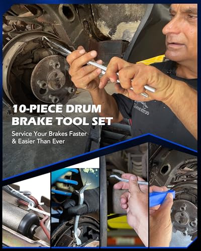 Image of Orion Motor Tech 10-Piece Drum Brake Tool Set, Drum Brake Adjustment Tool Kit with Brake Spring Adjusting Spoons Brake Spring Pliers Compressor Remover, Heavy-Duty Drum Brake Spring Tools with Case