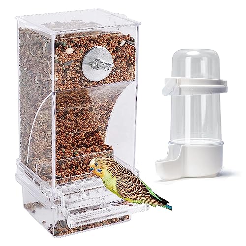 Comedero automático para pájaros, loros, acrílico, transparente, comedero para pájaros, periquitos, jaula, comedero automático, accesorio para jaulas, accesorios para periquitos, canarios, cacatúas,