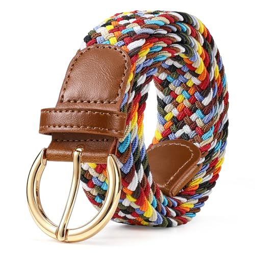 Image of JASGOOD Women Men Braided Woven Elastic Stretch Waist Belt Golf Canvas Fabric Casual Belt for Jeans Pants