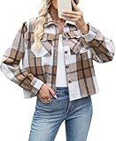 ZAAYOGARDEN Women Cropped Flannel Shacket Plaid Button Down Shirts with Chest Pocket Fall Clothes Fashion Outfits
