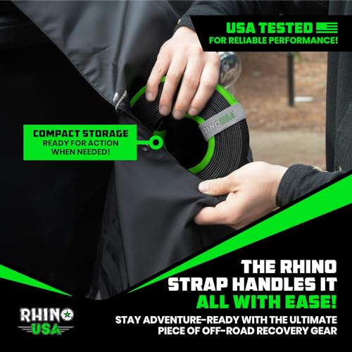 Image of Rhino USA Recovery Tow Strap (2 inch x 20') - 20,024lb Break Strength - Emergency Recovery Strap Tow Rope for UTV, ATV & More - Heavy Duty Towing Strap for Offroad 4x4 Use - Compatible with RZR and Can-Am