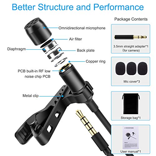Smartphone microfoon, Lavalier Microfoon, SZMDLX mini Clip-type Omni-directionele Condensator microfoon Plug & Play 2m kabel voor Smartphone/Camera/PC met Storage Pouch Interview Muziek Opname - Image 8