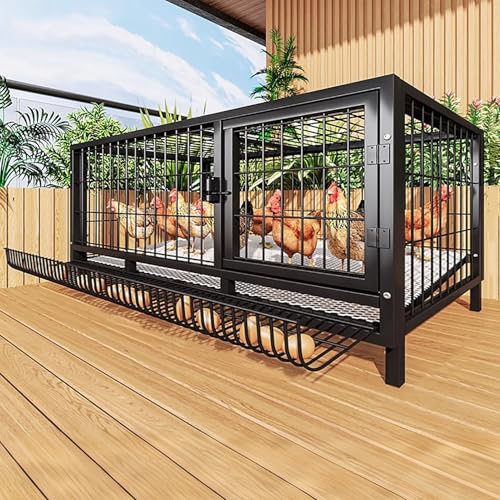 TRAGLO 鶏用ケージ 大型 家庭用 飼育ケージ 炭素鋼 鶏かご 鶏小屋 天窓と卵トレイ付き 広い内部活動スペース 家禽用ケージ 鶏舎 天窓デザイン 掃除が簡単 屋外や庭での使用に適しています(卵トレイあり)