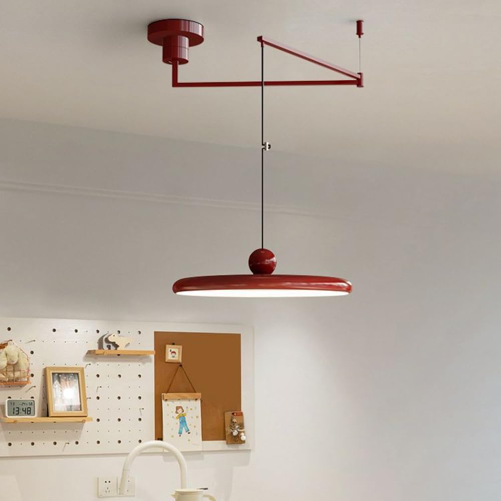 Lampada a Sospensione Moderna a LED con Braccio Girevole, dimmerabile, Rotonda, Lunga 15,7 Pollici, 37 W, Stile Crema, Regolabile, Illuminazione per Isola Cucina, Camera da Letto, Soggiorno