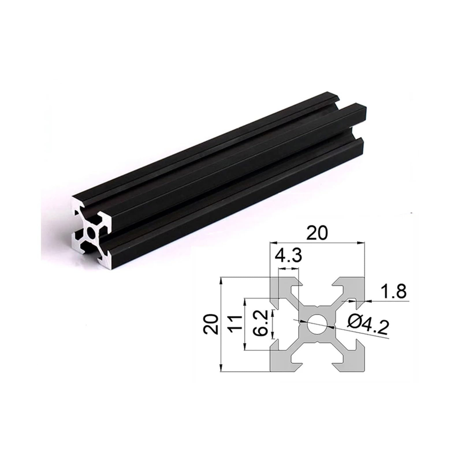 Aluminiowy profil z rowkiem V 2020 | Czarna szyna V-Slot 2020 V do drukarki 3D CNC: ruch liniowy(230mm,2020V)