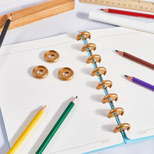 SOFPLATE 11Pcs 24mm Plastic Loose Leaf Binder Discs Planner Discs Bulk Gold Hollow Heart Mushroom Hole Discbound Binding Expande Buckle Ring Disc for DIY Notebook Planner Scrapbooking Pages Artwork - Image 4