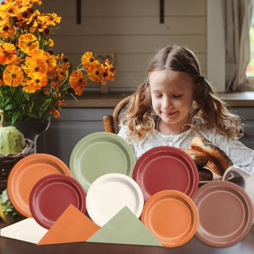 Image of CMUSKO Fall Wedding Decorations - 60Pcs Sage Green Orange Plates & Napkins Set Autumn Thanksgiving Fall In love Bridal Shower Tableware