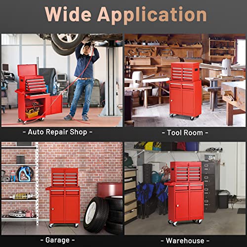 ERGOMASTER 5-Drawers Rolling Tool Chest Cabinet High Capacity Tool Storage Cabinet with Wheels and Locking System, Removable Toolbox Organizer with Sliding Drawers (Standard 5 Drawers，Red)