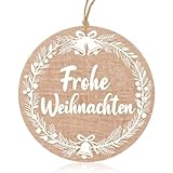 Geschenkanhänger Weihnachten, 50 Stück Weihnachtsanhänger Frohe Weihnachten Anhänger, Vintage Boho Rund Anhänger, mit Schnur Etiketten für Weihnachtsdeko Geschenk verpackung