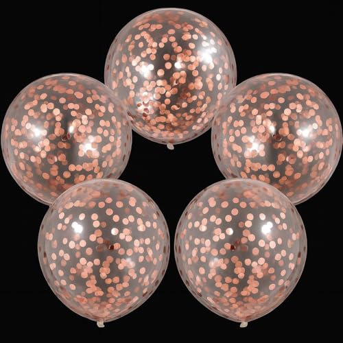Image of Wanna Party 5 Pieces 24 Inch Jumbo Bubble Confetti Bobo Balloons Including Gold Confetti for Wedding Birthday Anniversary Christmas Decorations (Rose Gold)